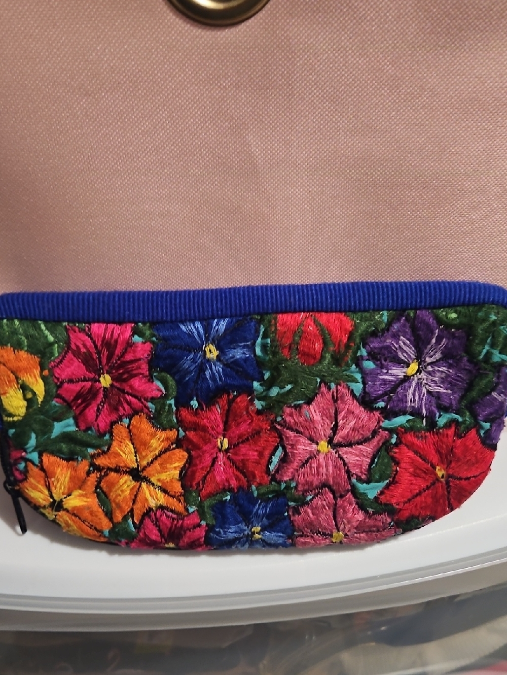 Guatemalan Embroidered Flowers Cosmetics Bag